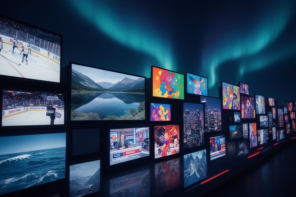 IPTV North channel mosaic with Canadian, sports, kids and news channels